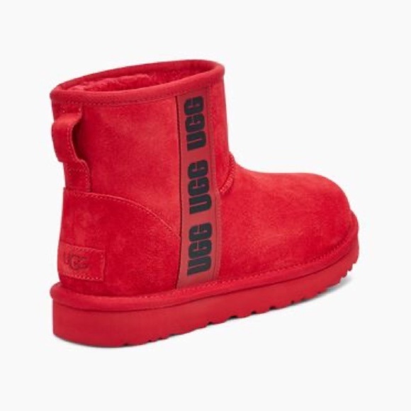 UGG CLASSIC SAMBA RED SUEDE MINI SIDE LOGO BOOTS - Picture 6 of 16